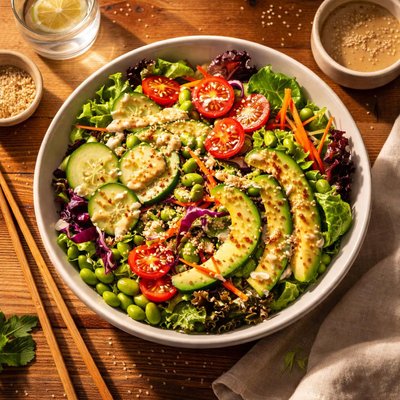 Salad with sesame dressing