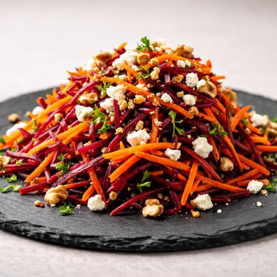 Salad with shredded carrots and beets