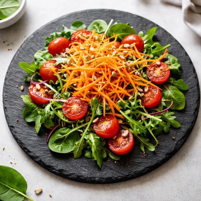 Salade avec des carottes râpées et des tomates cerises