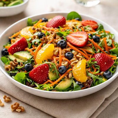 Salad with shredded carrots and fruit