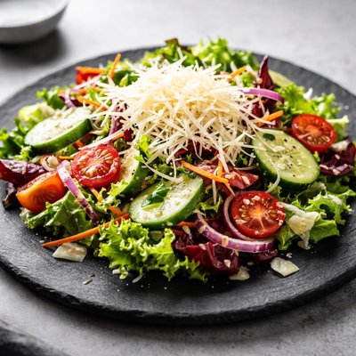 Salad with shredded cheese and dressing