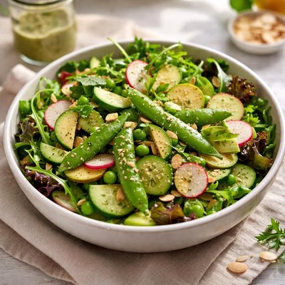 Salad with snap peas and dressing