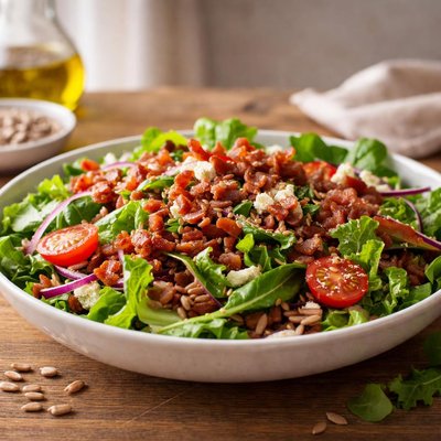 Salad with sunflower seeds and bacon bits