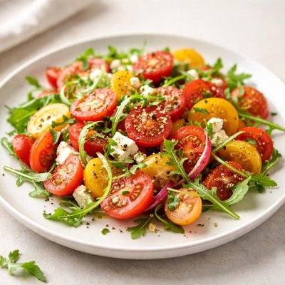 Salad with tomatoes and dressing