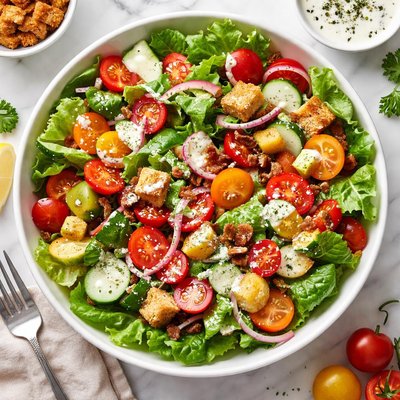 Salad with tomatoes and ranch