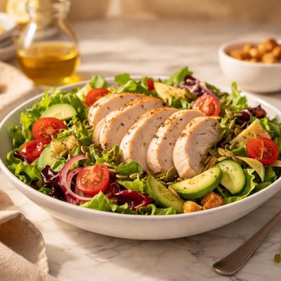 Salad with turkey slices