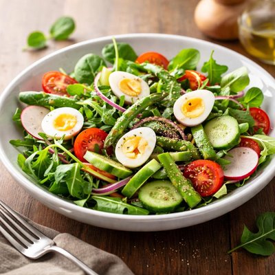 Salad with vegetables and quail eggs