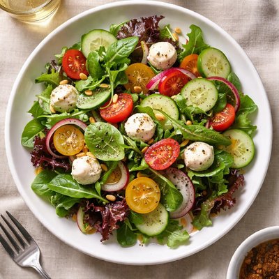 Salad with vinaigrette and mozzarella