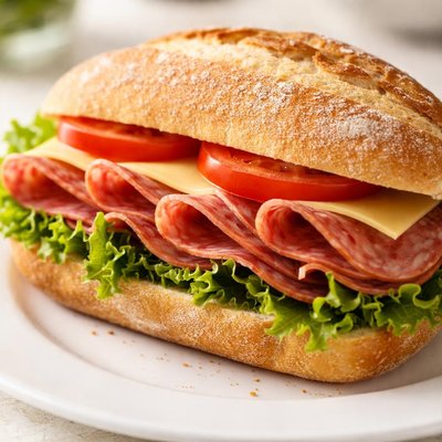 Salami and cheese sandwich
