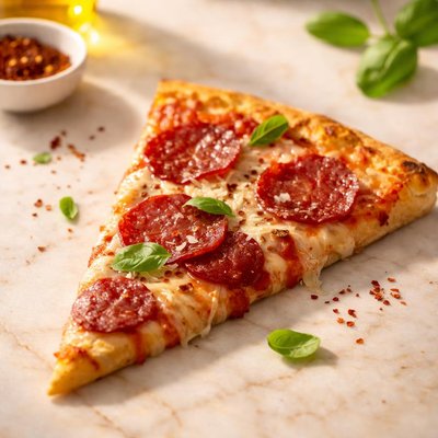 Salami pizza slice