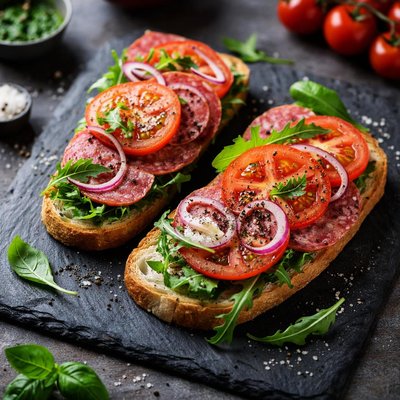 Salami tomato sandwich