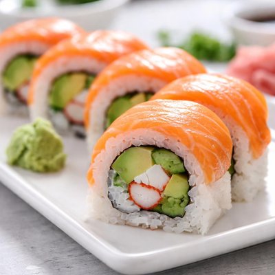 Salmon and avocado sushi roll