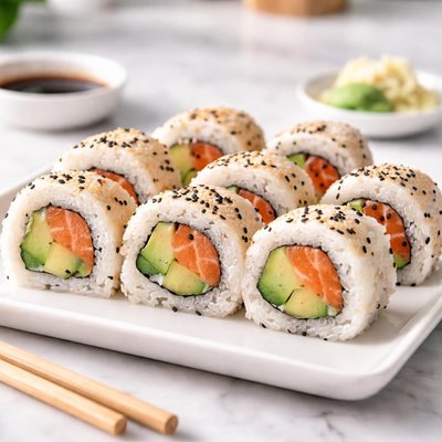 Salmon and avocado uramaki