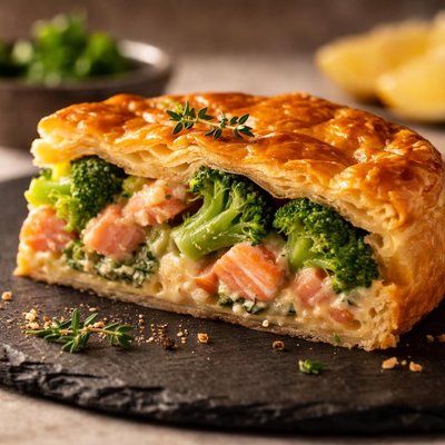 Salmon and broccoli pie