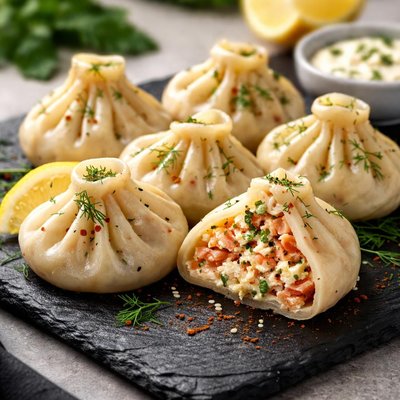 Salmon and cheese dumplings