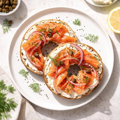 Salmon and cream cheese bagel
