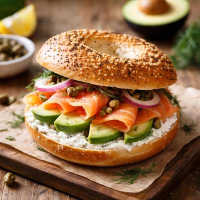 Salmon avocado bagel
