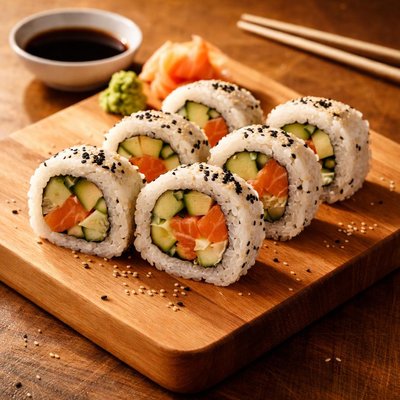 Salmon avocado cucumber sushi