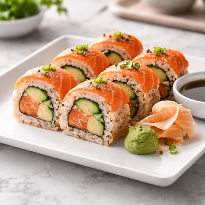 Salmon avocado roll with brown rice