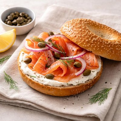 Salmon bagel with cream cheese