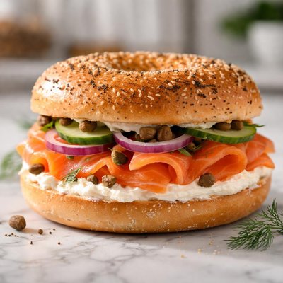 Salmon cream cheese bagel