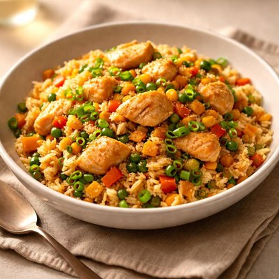 三文鱼炒饭配蔬菜