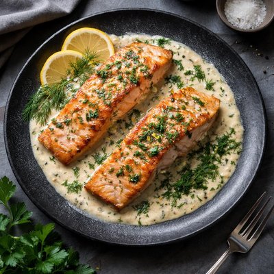 Salmon in a light creamy herb sauce