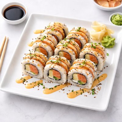 Salmon maki with spicy sauce