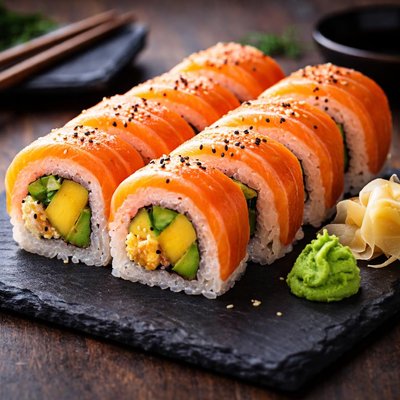Salmon mango sushi
