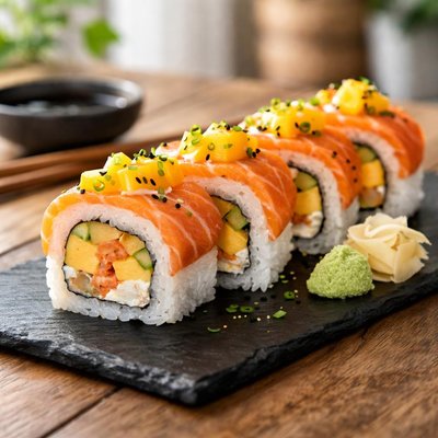 Salmon mango sushi roll