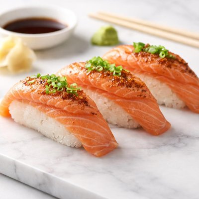 Salmon mentaiko nigiri