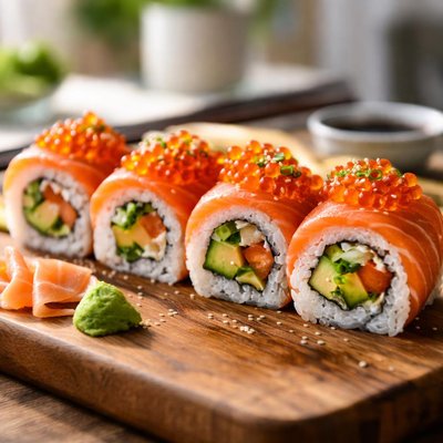Salmon roll with roe