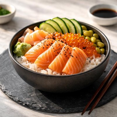 Salmon sashimi rice bowl