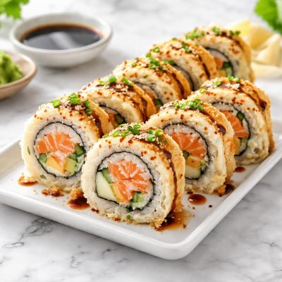 Salmon tempura sushi roll
