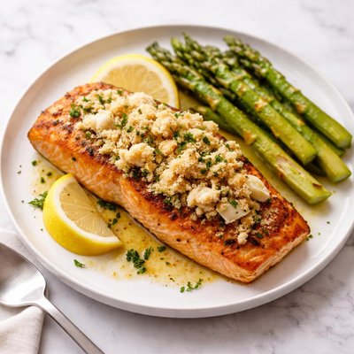 Salmon with crab meat