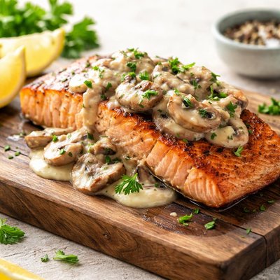 Salmon with creamy mushroom sauce