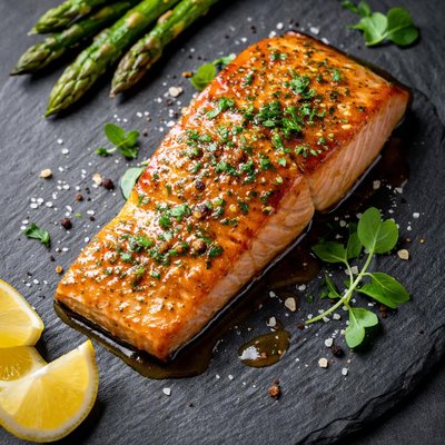 Salmon with golden mustard glaze