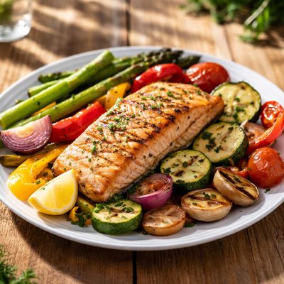 Salmon with grilled vegetables