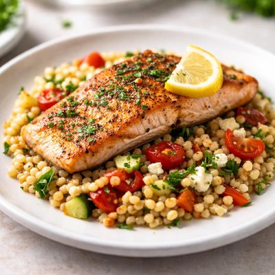 Salmon with israeli couscous