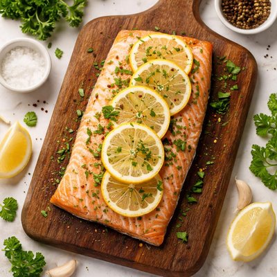 Salmon with lemon slices