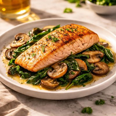 Salmon with mushrooms and spinach