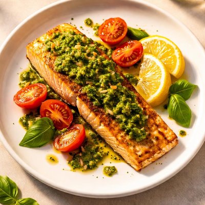 Salmon with pesto sauce