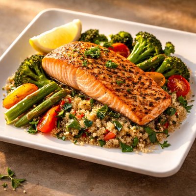 Salmon with quinoa and vegetables