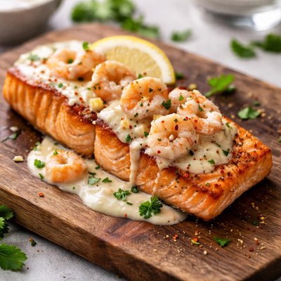 Salmon with shrimp sauce