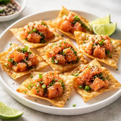 Salmon wonton chips