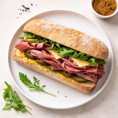 Salt beef ciabatta sandwich