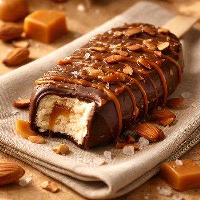 Salted caramel almond keto ice cream bar