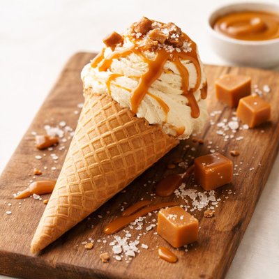 Salted caramel ice cream cone
