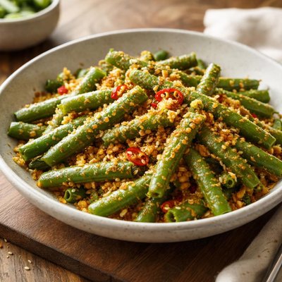 Salted egg yolk coated green beans