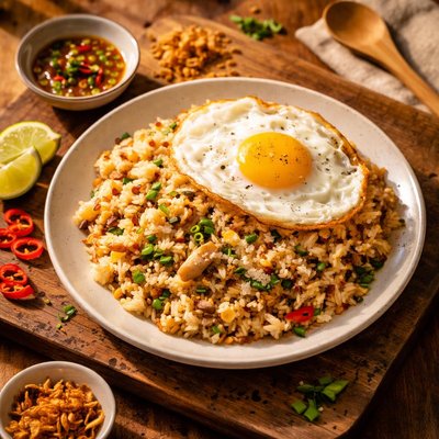 Salted fish fried rice with fried egg